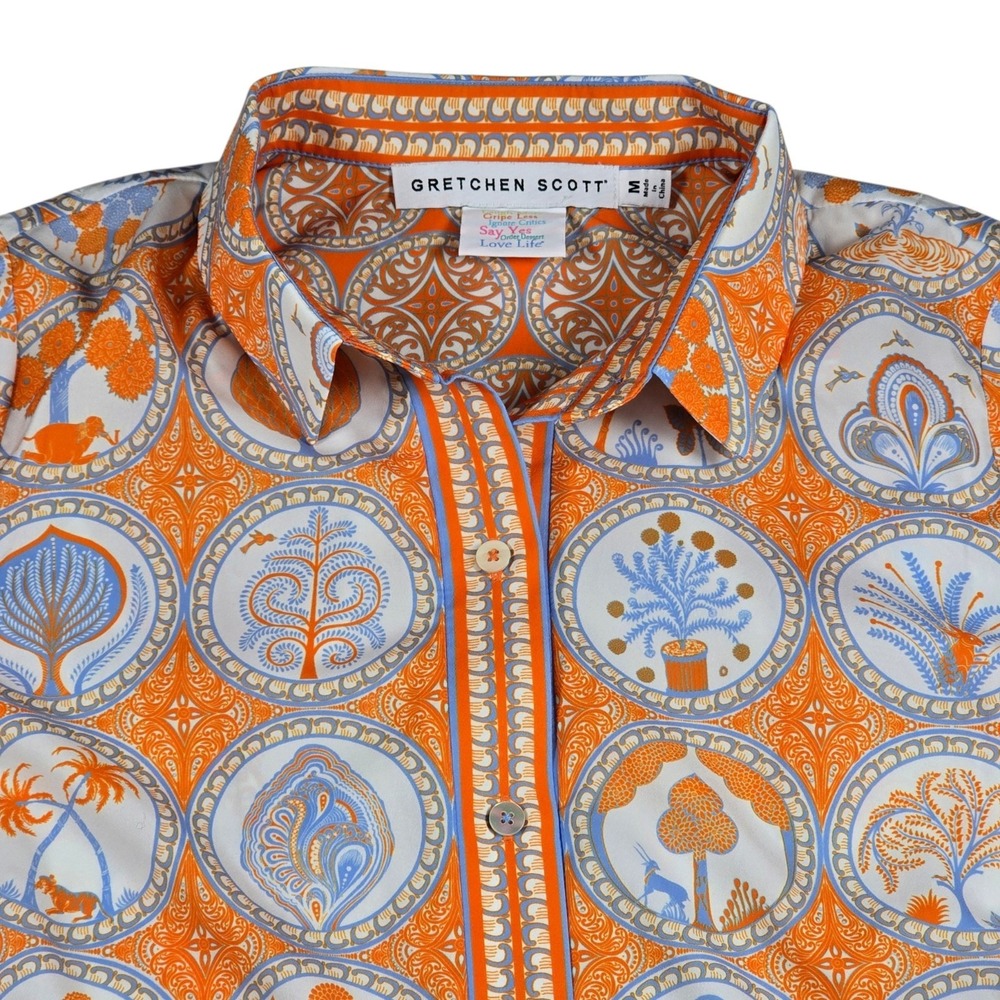 Gretchen Scott Circle Of Love Orange Jungle Symphony Boyfriend Shirt Women's M - Picture 2 of 7
